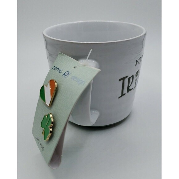 Kiss Me I'm Irishish Large Ceramic Coffee Mug With 2 Lapel Pins Prima Design - Picture 5 of 15